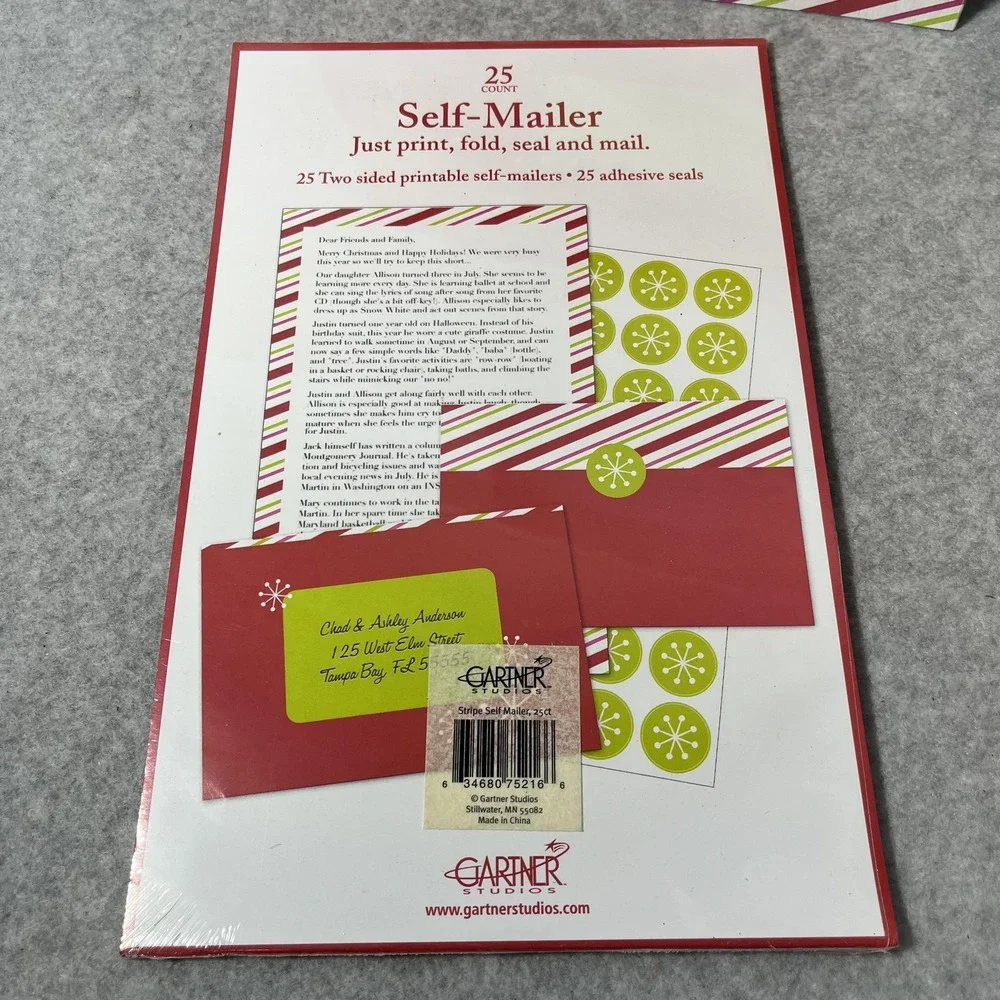 Gartner Studios Self-Mailer Christmas Holiday Printable Cards 25 Count with Seal